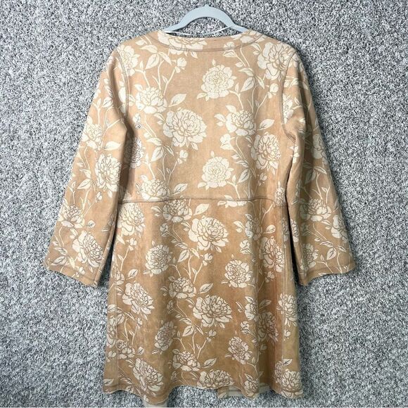 Solitaire Jacket Women’s Medium Tan Rose Floral Print Open Front Lightweight - Picture 5 of 7